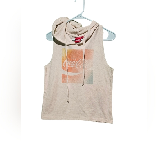 Coca-Cola EUC Women's Cream and Orange Sleeveless Hoodie Size Small - Picture 2 of 2